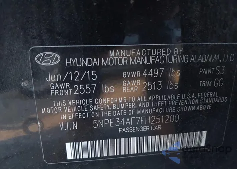 2015 Hyundai Sonata Sport z USA, uszkodzony, nr VIN 5NPE34AF7FH251200